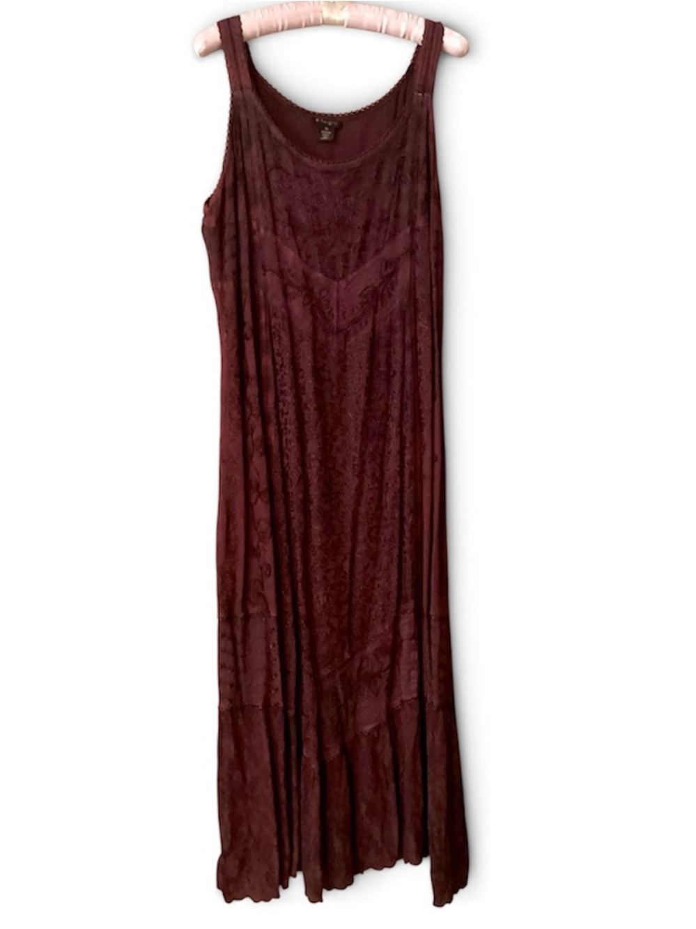 Magic Women's Burgundy Lace-Texture Maxi Dress